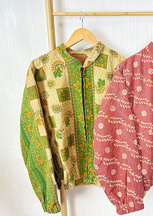 Vintage Inspired Short Jacket- Timeless Elegance with Modern Edge Green and Yellow