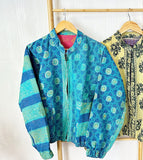 Vintage Kantha Short Zip Jacket – Handcrafted Blue circular