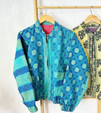 Vintage Inspired Short Jacket- Timeless Elegance with Modern Edge Blue Diamond Pattern with light blue and green hue