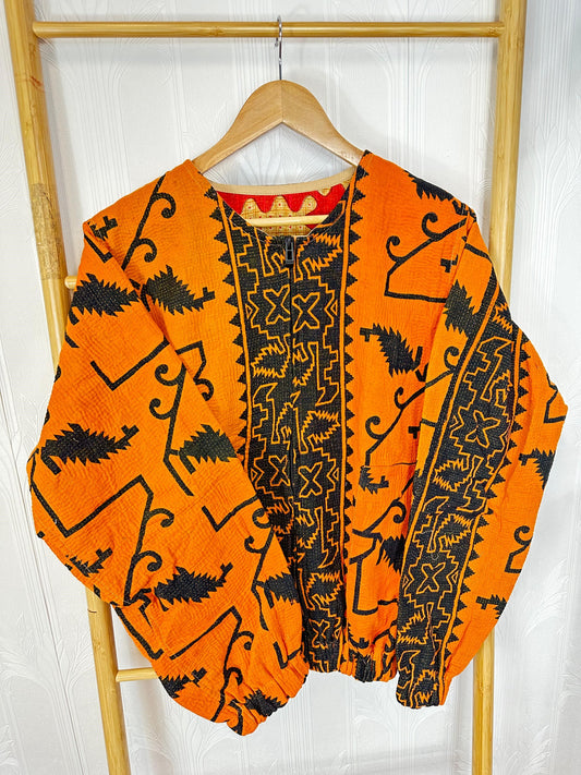 Vintage Inspired Short Jacket- Timeless Elegance with Modern Edge Orange and Black