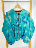 Vintage Inspired Short Jacket- Timeless Elegance with Modern Edge Teal with Blue swirls embroidered