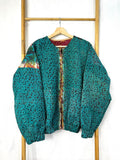 Vintage Inspired Short Jacket- Timeless Elegance with Modern Edge Teal with Black Spots