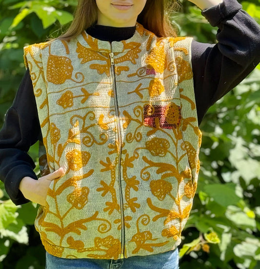 Vintage Inspired Short Jacket- Timeless Elegance with Modern Edge Yellow Floral Pattern