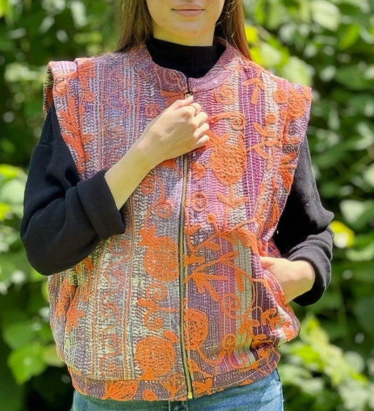 Vintage Inspired Short Jacket- Timeless Elegance with Orange, Purple and Pink
