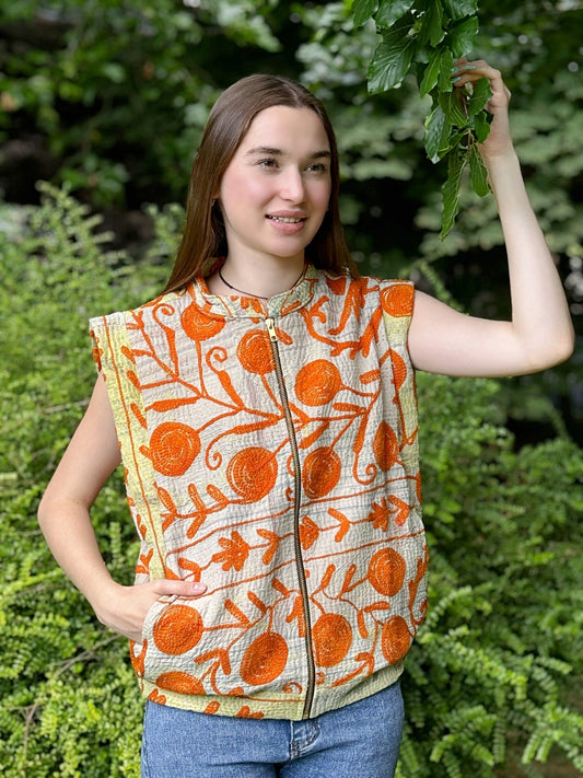 Vintage Inspired Short Jacket- Timeless Elegance with Modern Edge Off-White, Orange