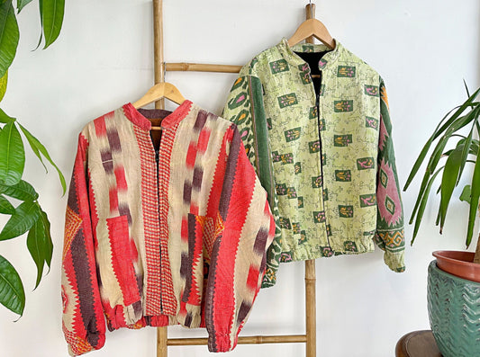 Vintage Inspired Short Jacket- Timeless Elegance with Modern Edge Dark Green, Pink and Cream