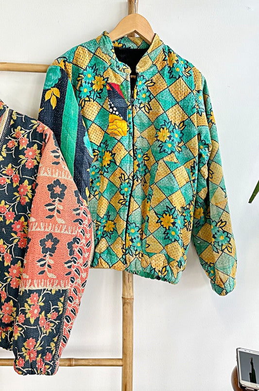 Vintage Inspired Short Jacket- Timeless Elegance with Modern Edge Teal and Yellow