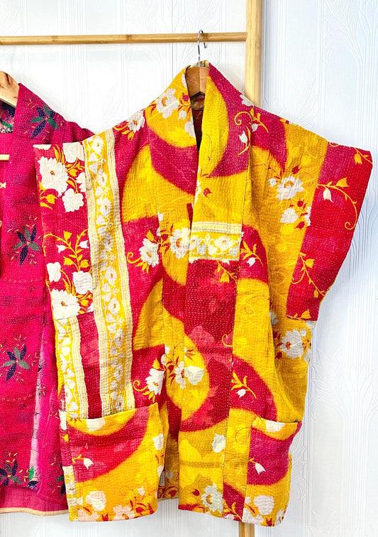 Vintage Inspired Short Jacket- Timeless Elegance with Modern Edge Hot pink with bright yellow