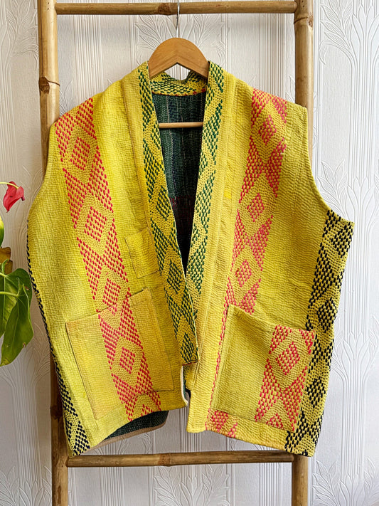 Vintage Inspired Short Jacket- Timeless Elegance with Modern Edge Lime with red