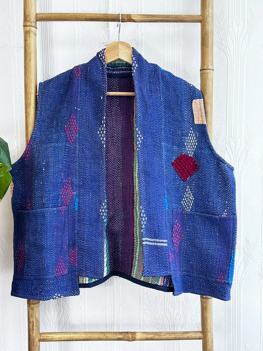 Vintage Inspired Short Jacket- Timeless Elegance with Modern Edge Dark blue patch