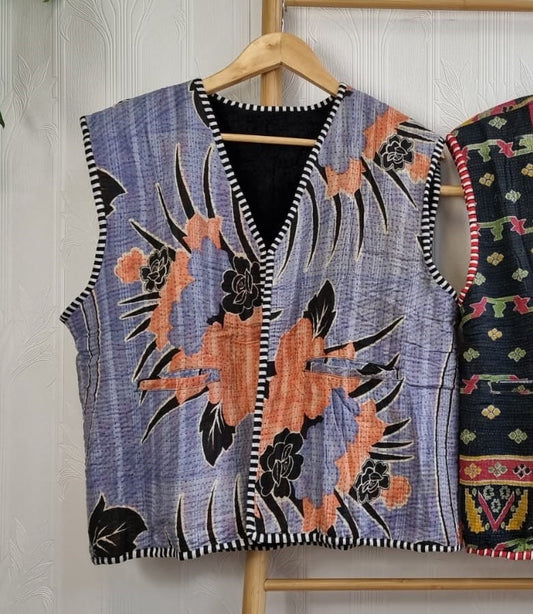 Vintage Inspired Short Jacket- Timeless Elegance with Modern Edge Light purple with orange and black