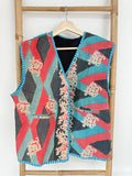 Vintage Inspired Short Jacket- Timeless Elegance with Modern Edge Black red zig zag