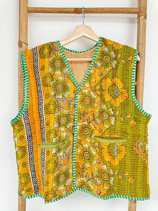 Vintage Inspired Short Jacket- Timeless Elegance with Modern Edge Green yellow floral
