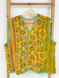 Vintage Inspired Short Jacket- Timeless Elegance with Modern Edge Green yellow floral