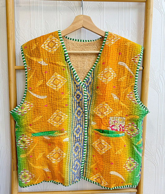 Vintage Inspired Short Jacket- Timeless Elegance with Modern Edge Yellow with green