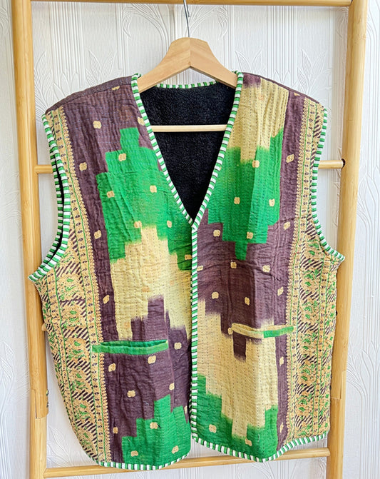 Vintage Inspired Short Jacket- Timeless Elegance with Modern Edge Beige with green and brown