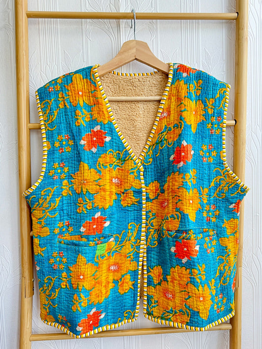 Vintage Inspired Short Jacket- Timeless Elegance with Modern Edge Bright blue with mustard red