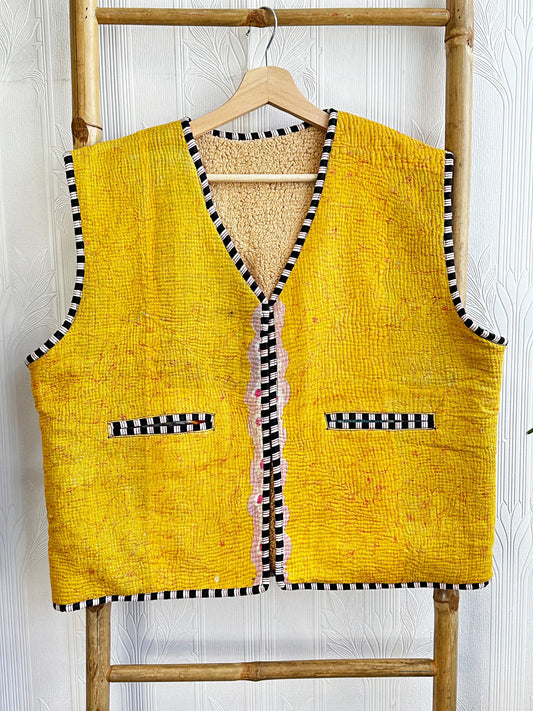 Vintage Inspired Short Jacket- Timeless Elegance with Modern Edge Yellow with black white