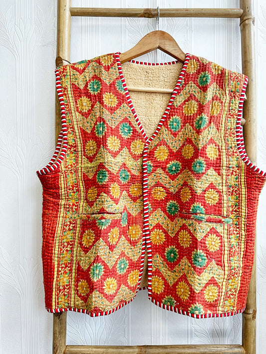 Vintage Inspired Short Jacket- Timeless Elegance with Modern Edge Orange with beige green motif
