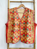 Vintage Inspired Short Jacket- Timeless Elegance with Modern Edge Orange with beige green motif