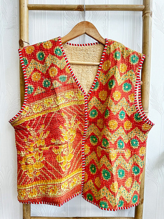 Vintage Inspired Short Jacket- Timeless Elegance with Modern Edge Red with mix beige and green