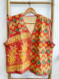 Vintage Inspired Short Jacket- Timeless Elegance with Modern Edge Red with mix beige and green