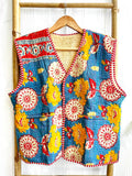 Vintage Inspired Short Jacket- Timeless Elegance with Modern Edge Red with cream and yellow print