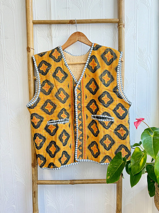 Vintage Inspired Short Jacket- Timeless Elegance with Modern Edge Mustard with black print