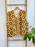 Vintage Inspired Short Jacket- Timeless Elegance with Modern Edge Mustard with black print
