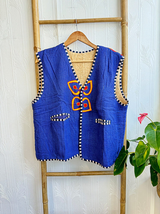 Vintage Inspired Short Jacket- Timeless Elegance with Modern Edge Indigo Blue with small embroidery