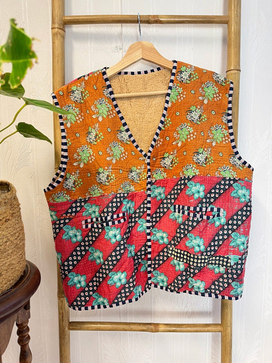 Vintage Inspired Short Jacket- Timeless Elegance with Modern Edge Orange with red with floral prints