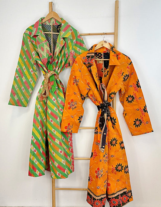Vintage Longline Jacket – Classic Silhouette with Timeless Appeal Orange with black flowers