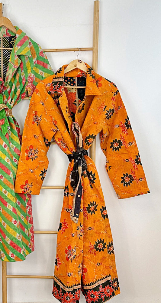 Vintage Longline Jacket – Classic Silhouette with Timeless Appeal Orange with black flowers
