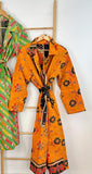 Vintage Longline Jacket – Classic Silhouette with Timeless Appeal Orange with black flowers