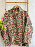 Vintage Inspired Short Jacket- Timeless Elegance with Modern Edge Green with beige red vintage