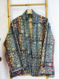 Vintage Inspired Short Jacket- Timeless Elegance with Modern Edge Vintage blue with black floral