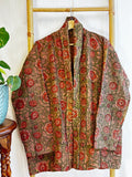 Vintage Inspired Short Jacket- Timeless Elegance with Modern Edge Dull green with red flowers