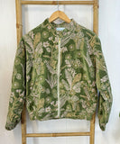 Tone-on-Tone Velvet Bomber Jacket with Zip Closure Olive green with golden thread