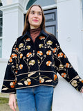 Artisan Velvet Open Jacket with Threaded Embroidery Black with wool thread