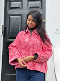 Artisan Velvet Open Jacket with Threaded Embroidery Barbie Candy Pink