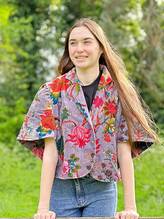 Velvet open short jacket Purple hue