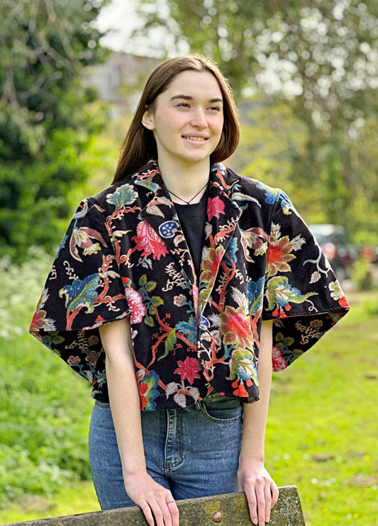 Velvet open short jacket Black
