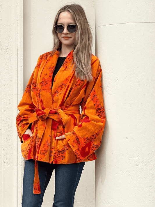 Luxury Velvet Boho Quirky Floral Quirky Orange Hue Crush Ikat