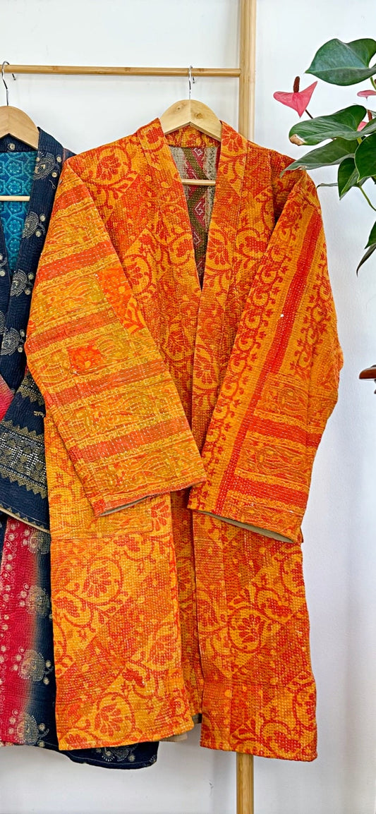 Vintage Longline Jacket – Classic Silhouette with Timeless Appeal Orange with mustard