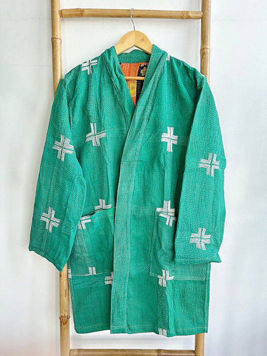 Vintage Longline Jacket – Classic Silhouette with Timeless Appeal Green with white motif