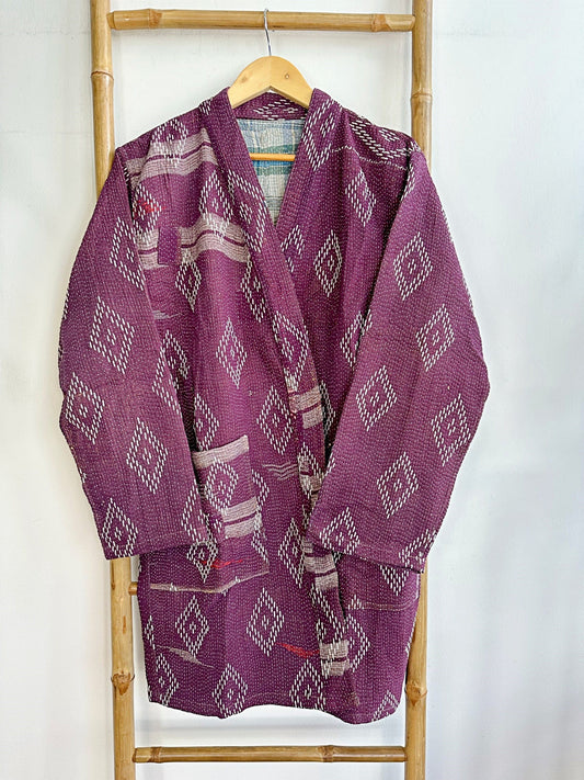 Vintage Longline Jacket – Classic Silhouette with Timeless Appeal Purple with white thread