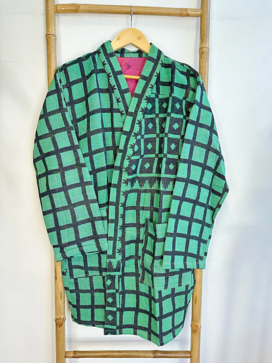 Vintage Longline Jacket – Classic Silhouette with Timeless Appeal Green with black