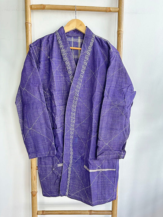 Vintage Longline Jacket – Classic Silhouette with Timeless Appeal Purple with beige thread