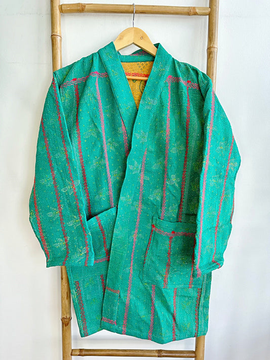 Vintage Longline Jacket – Classic Silhouette with Timeless Appeal Green with red stripe