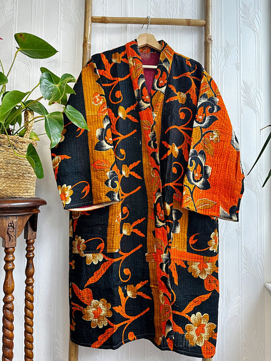 Vintage Longline Jacket – Classic Silhouette with Timeless Appeal Black with orange